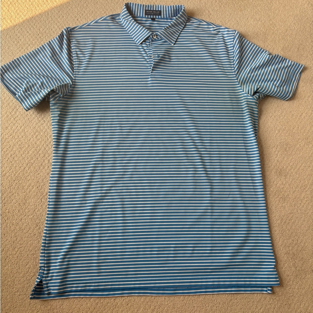 Peter Millar Blue Polo Shirt with Stripes